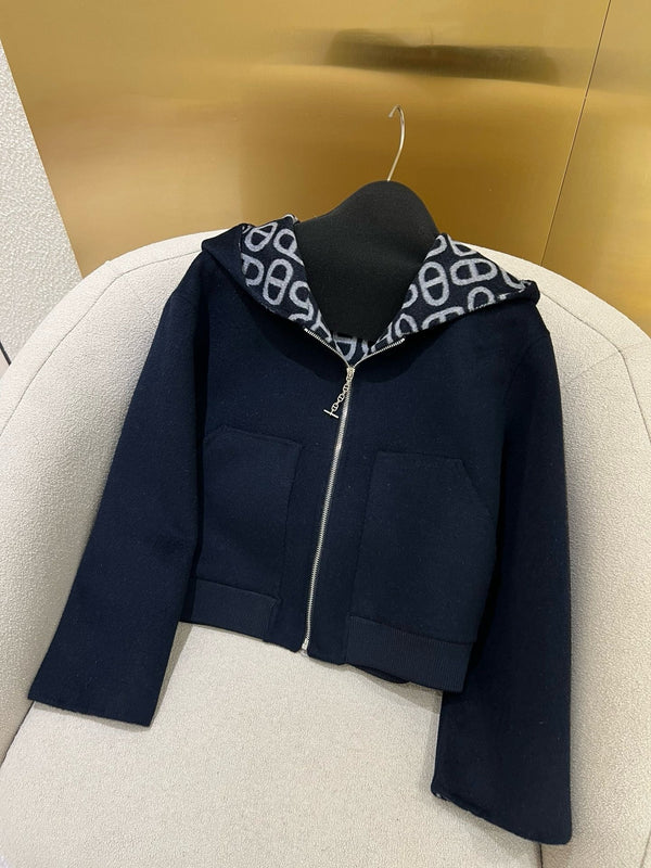HM 25 Classic Pig Nose Monogram Hooded Coat Dark Blue Cashmere 305171