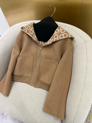HM 25 Classic Pig Nose Monogram Hooded Coat Brown Cashmere 305170