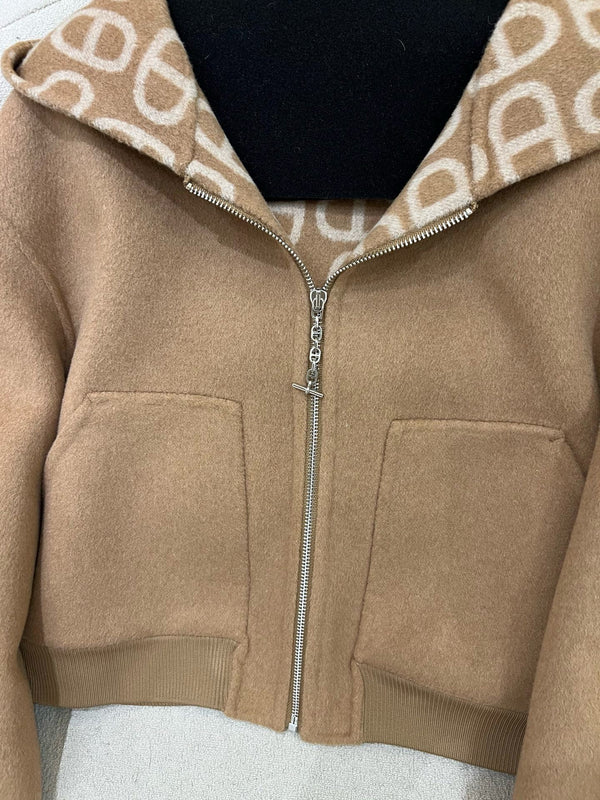 HM 25 Classic Pig Nose Monogram Hooded Coat Brown Cashmere 305170