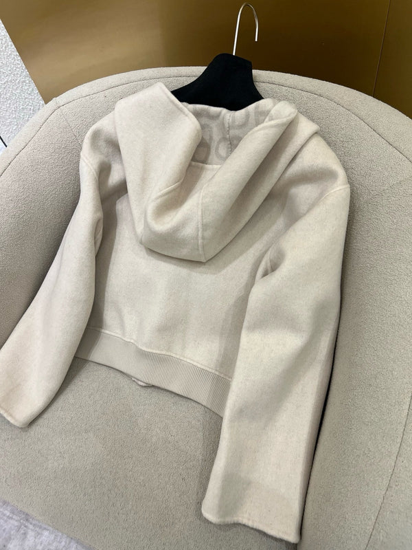 HM 25 Classic Pig Nose Monogram Hooded Coat White Cashmere 305169