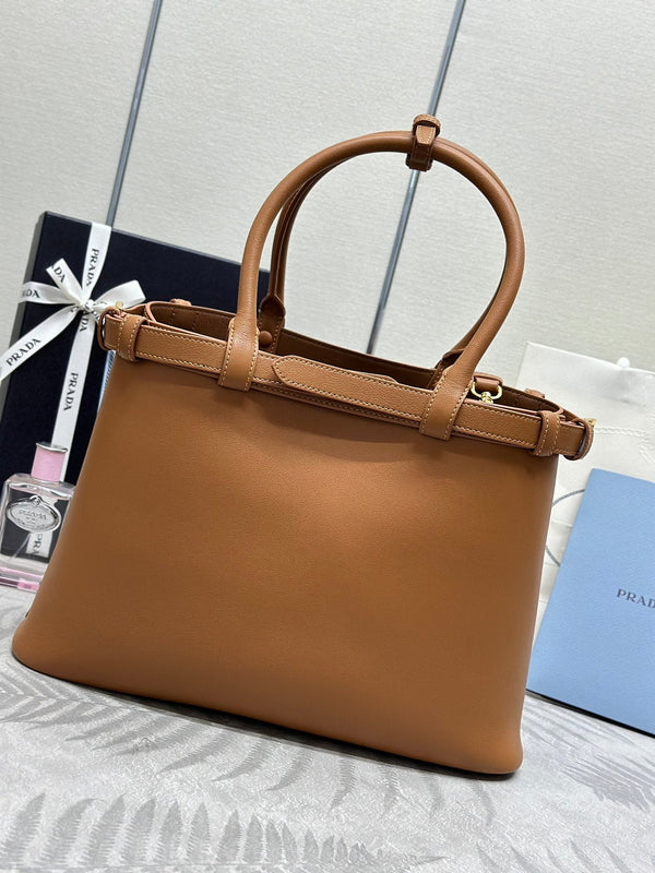 Pra 1BA417 Large Handbag 35cm Brown Calfskin 267494