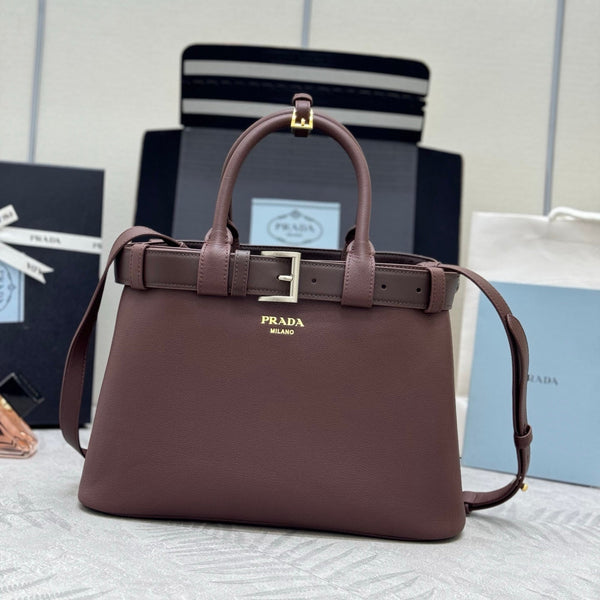 Pra Double Shopping Bag 32cm Brown Date Cowhide 267276