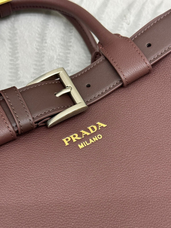 Pra Double Shopping Bag 32cm Brown Date Cowhide 267276