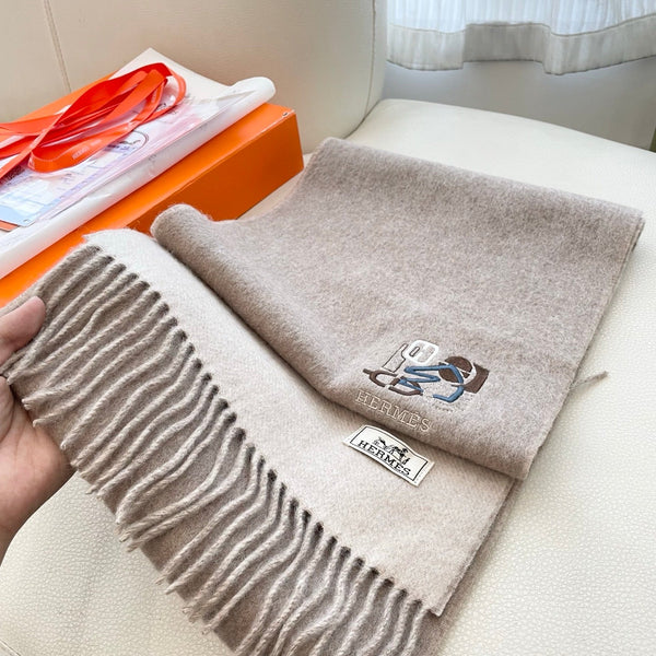 HM 25 Double- Sided Small H Puzzle Scarf 180cm Cashmere Natural Beige 825644