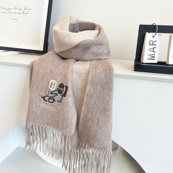 HM 25 Double- Sided Small H Puzzle Scarf 180cm Cashmere Natural Beige 825644