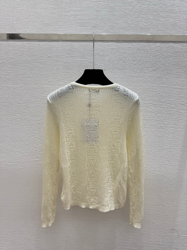 CC 25 Hollow Crew Neck Knit Long Sleeve Cardigan Wool