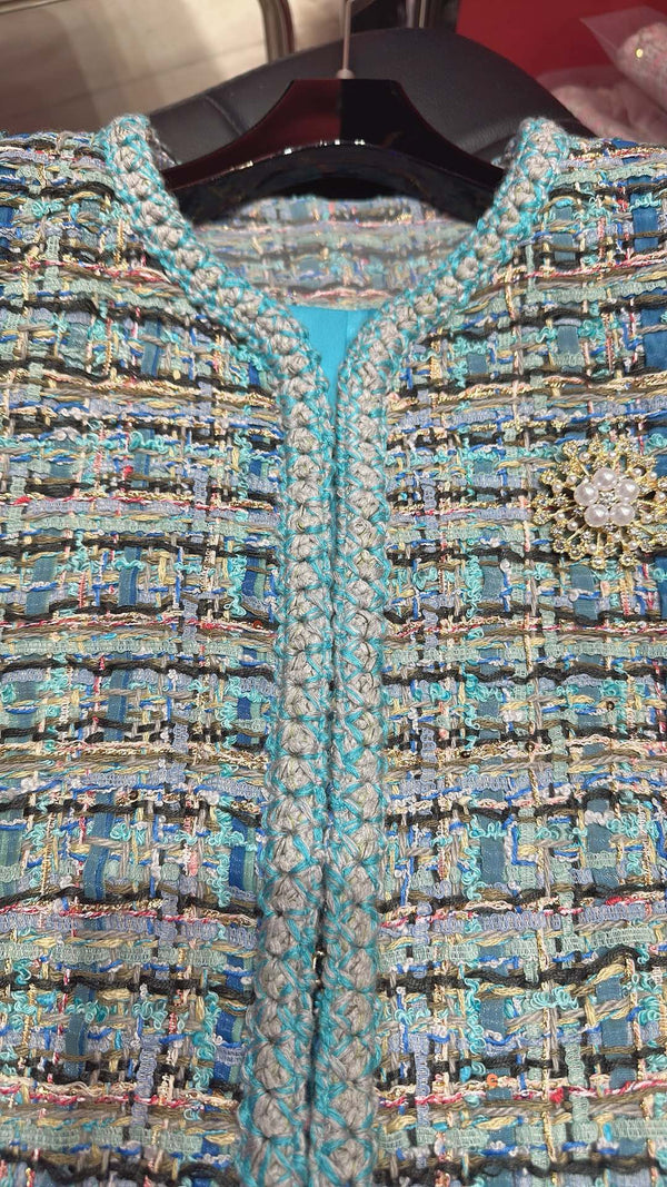 CC 25 Gold Yarn Woven Woolen Blue Coat