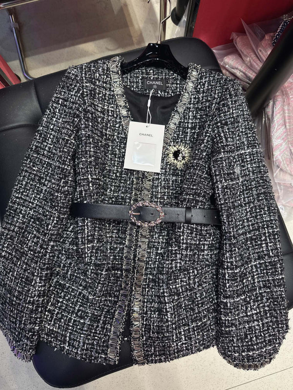 CC 25Ss Middle Length Coat Black Leather Belt