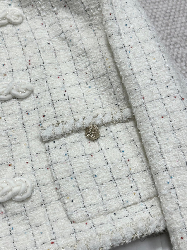CC 25A Beaded Plaid Crop Tweed Jacket