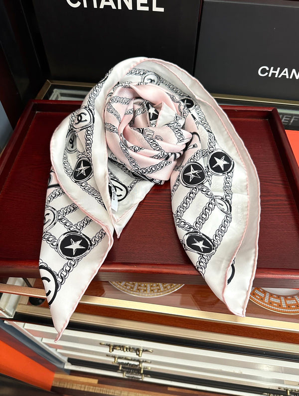 CC Square 90cm Pink White Silk Scarf 828798