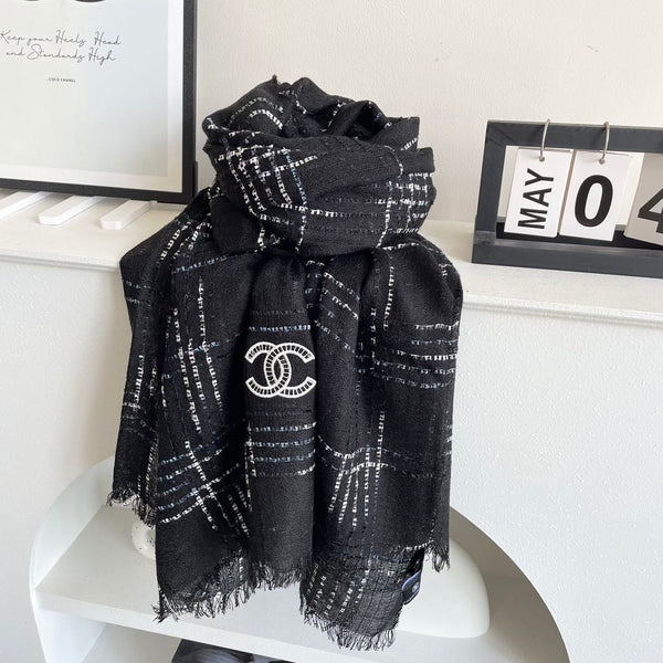 CC Plaid Long Scarf 200cm Black Cashmere 828750
