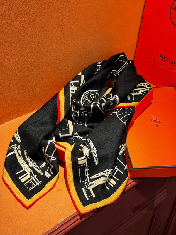 HM Double-Sided Square Scarf 140cm Black Cashmere 828710
