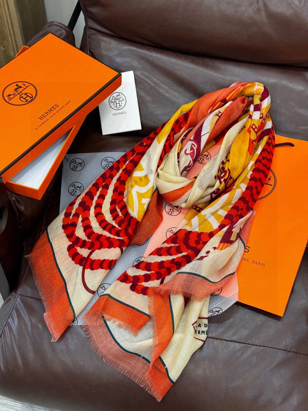 HM Saddle Long Scarf 200cm Orange Cashmere 828666