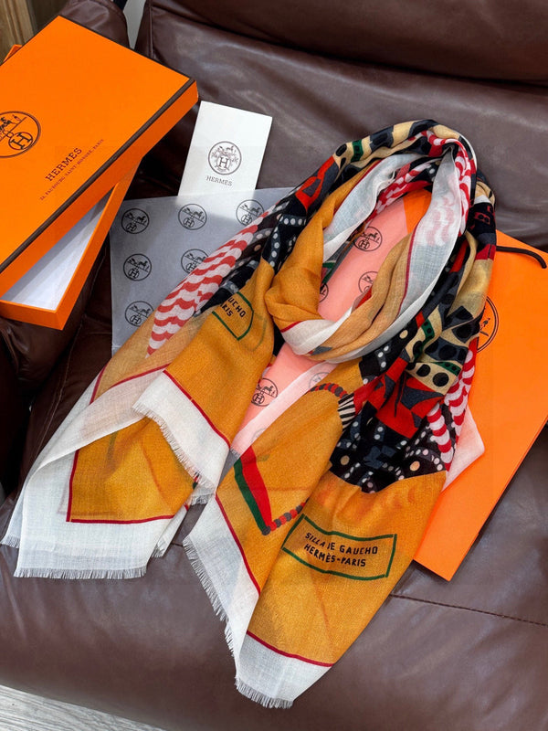 Sciarpa lunga HM ​​Saddle 200 cm in cashmere arancione 828664