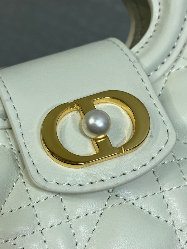 CD Jolie Top Handle Mini Chain Bag 19cm White Cowhide