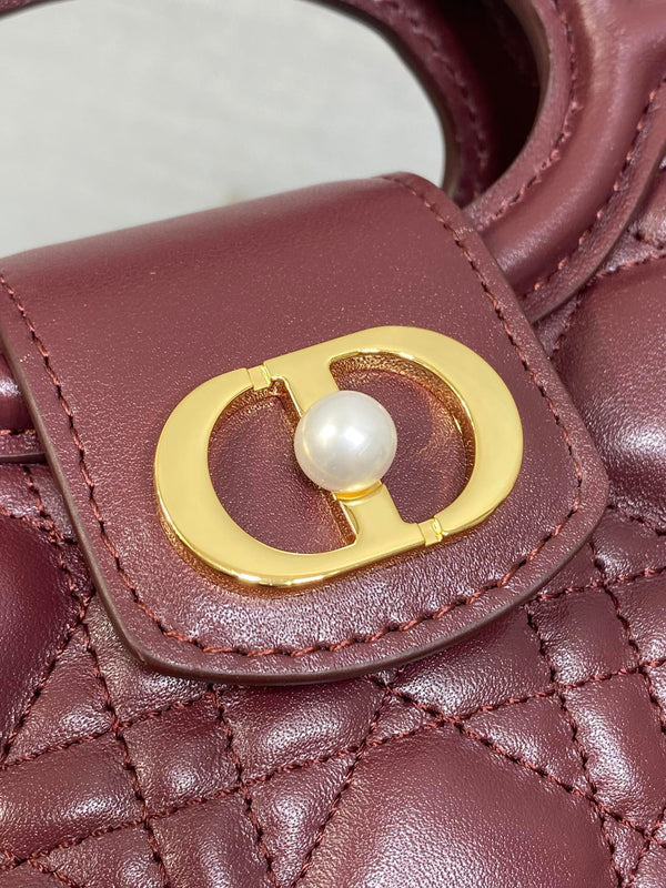 CD Jolie Top Handle Mini Chain Bag 19cm Burgundy Cowhide