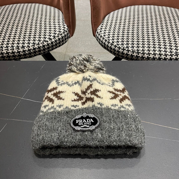 PRA 25 FAIR ISLE JACQUARD WOOL KNITTED GRAY HAT 822423