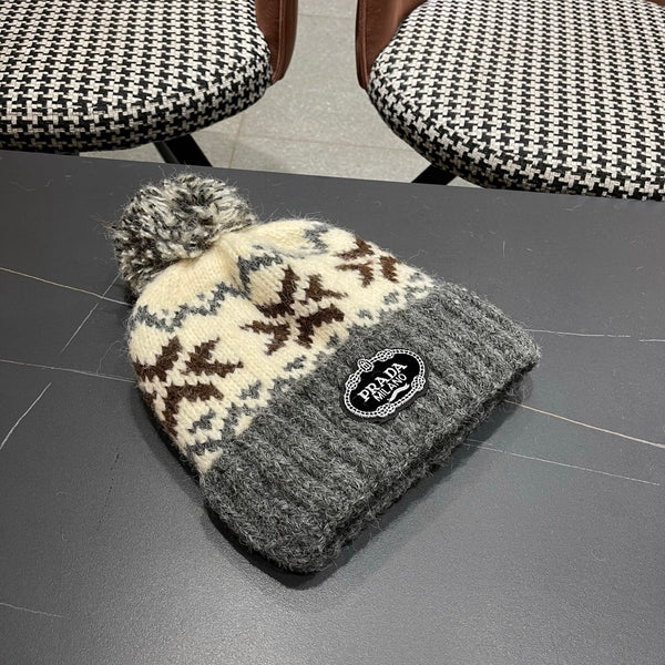 PRA 25 FAIR ISLE JACQUARD WOOL KNITTED GRAY HAT 822423