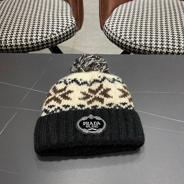 PRA 25 FAIR ISLE JACQUARD WOOL KNITTED BLACK HAT 822424