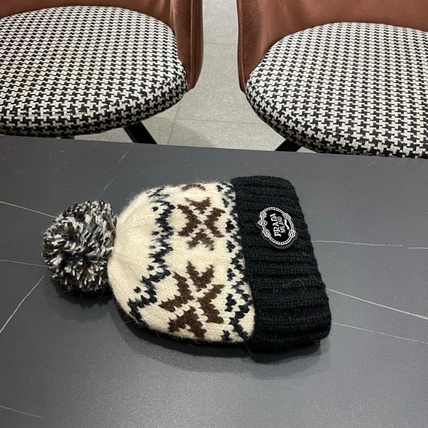PRA 25 FAIR ISLE JACQUARD WOOL KNITTED BLACK HAT 822424