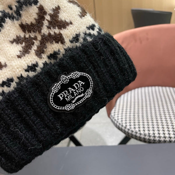 PRA 25 FAIR ISLE JACQUARD WOOL KNITTED BLACK HAT 822424