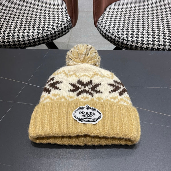 PRA 25 CAPPELLO IN LANA JACQUARD FAIR ISLE LAVORATO A MAGLIA MARRONE 822425