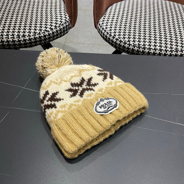 PRA 25 CAPPELLO IN LANA JACQUARD FAIR ISLE LAVORATO A MAGLIA MARRONE 822425