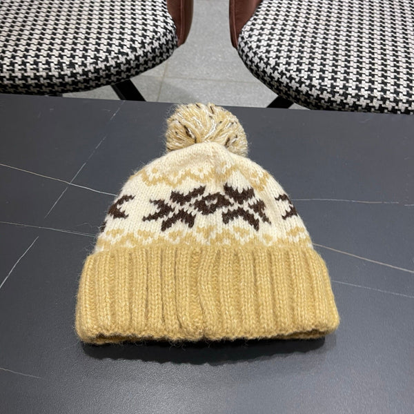 PRA 25 CAPPELLO IN LANA JACQUARD FAIR ISLE LAVORATO A MAGLIA MARRONE 822425