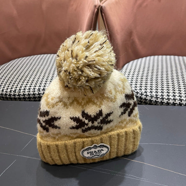 PRA 25 CAPPELLO IN LANA JACQUARD FAIR ISLE LAVORATO A MAGLIA MARRONE 822425