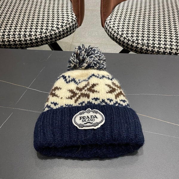 PRA 25 FAIR ISLE JACQUARD WOOL KNITTED BLUE HAT 822426
