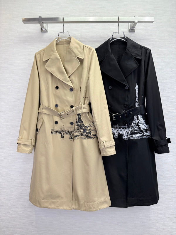 CD 25SS Eiffel Tower Long Trench Coat Beige Cotton 306567