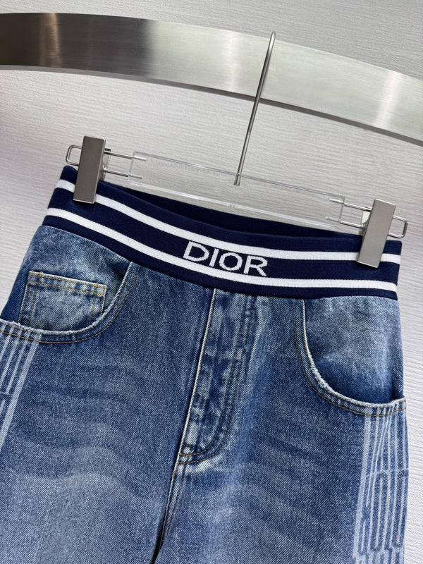 CD 25SS Laser Printed Stripe Pattern Wide-Leg Jeans Blue Cotton 306510