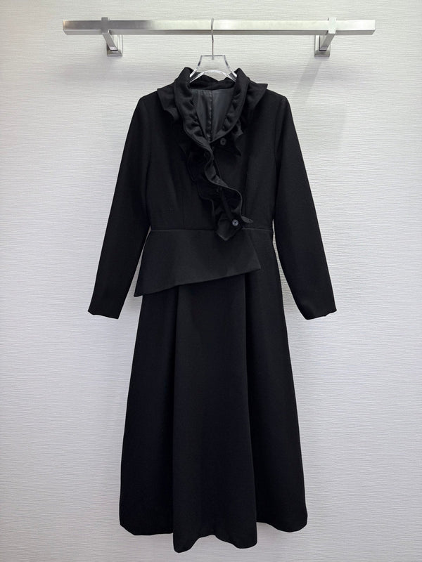 CD 25SS Ruffled V-neck Dress Black Wool 306508