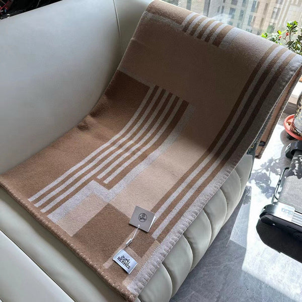 HM Ithaque Blanket 175cm Brown Beige Jacquard Wool and Cashmere