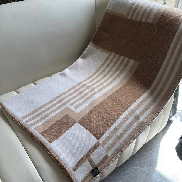 HM Ithaque Blanket 175cm Brown Beige Jacquard Wool and Cashmere