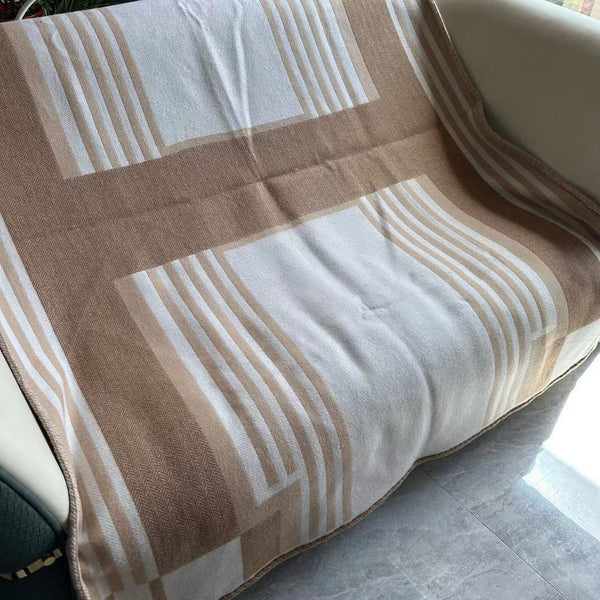 HM Ithaque Blanket 175cm Brown Beige Jacquard Wool and Cashmere