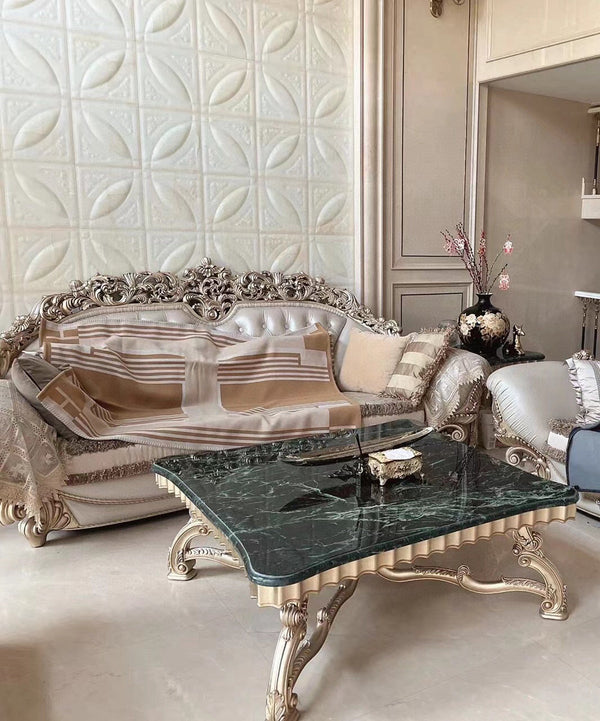 HM Ithaque Blanket 175cm Brown Beige Jacquard Wool and Cashmere