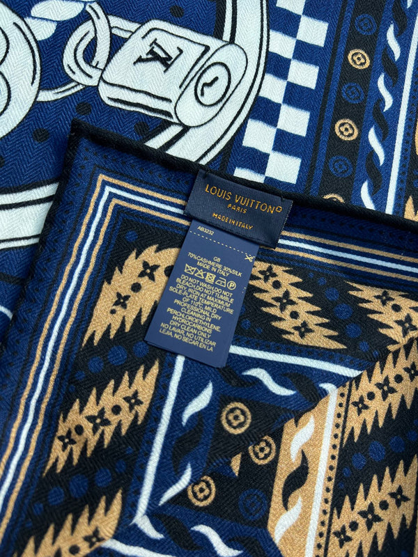 LV OCEAN BANDANA 140 Double-Sided Silk and Wool Scarf 839796