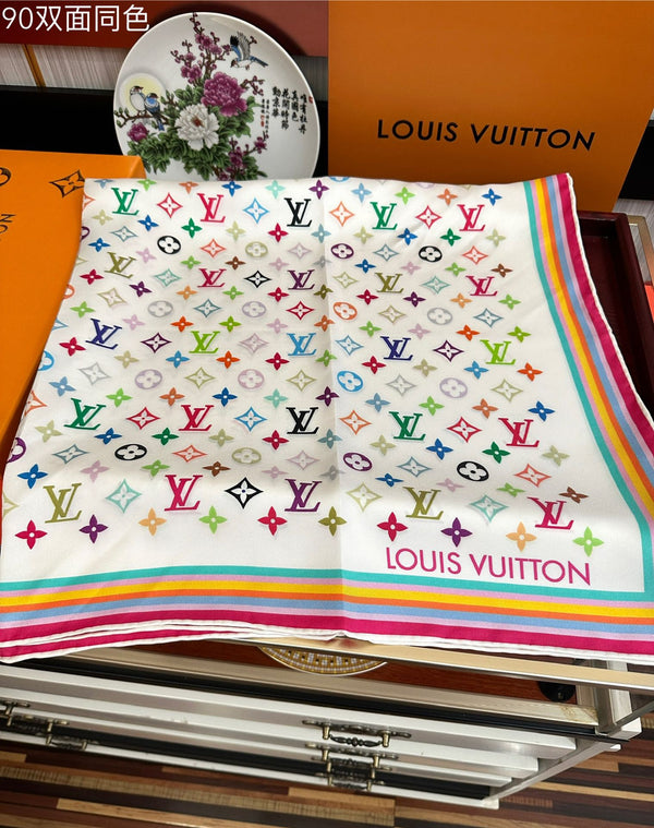 LV Double-Sided Square Scarf 90cm Colorful Silk 839695
