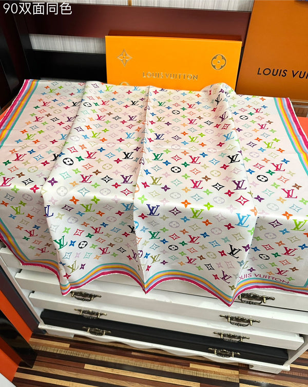 LV Double-Sided Square Scarf 90cm Colorful Silk 839695