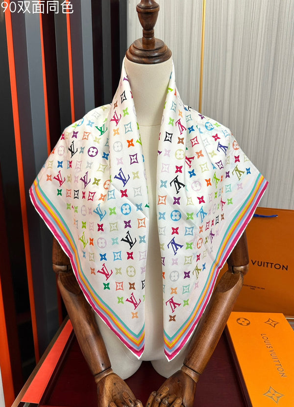 LV Double-Sided Square Scarf 90cm Colorful Silk 839695