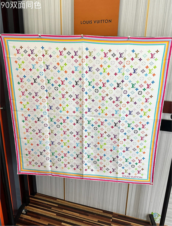 LV Double-Sided Square Scarf 90cm Colorful Silk 839695
