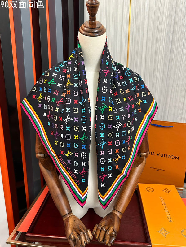 LV Double-Sided Square Scarf 90cm Colorful Silk 839694