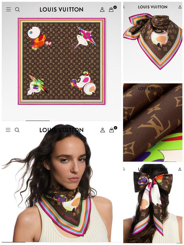 LV Double-Sided Square Scarf 90cm Dark Brown Silk 839685