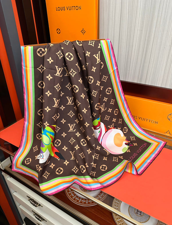 LV Double-Sided Square Scarf 90cm Dark Brown Silk 839685