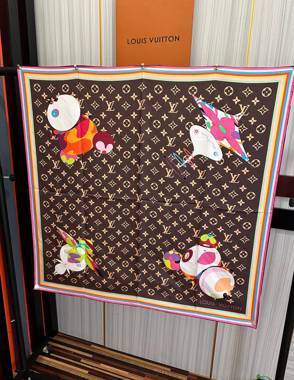 LV Double-Sided Square Scarf 90cm Dark Brown Silk 839685