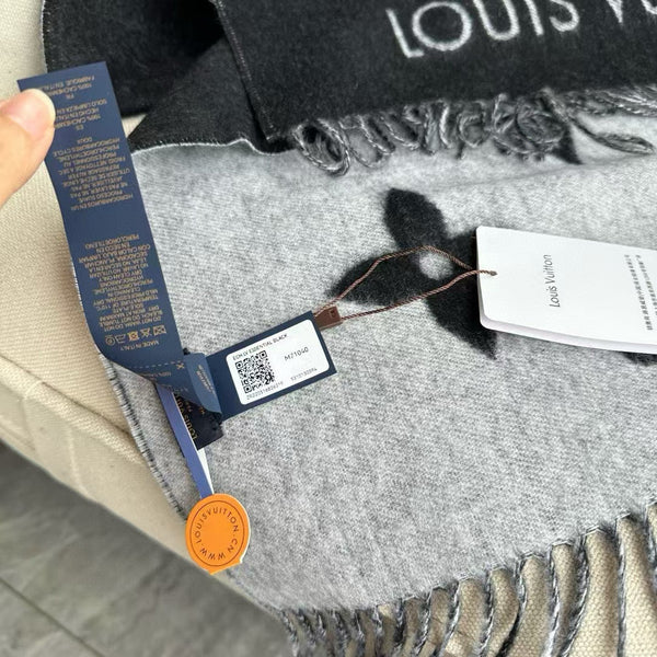 LV Reykjavik Scarf 170cm Black Gray Cashmere 839547