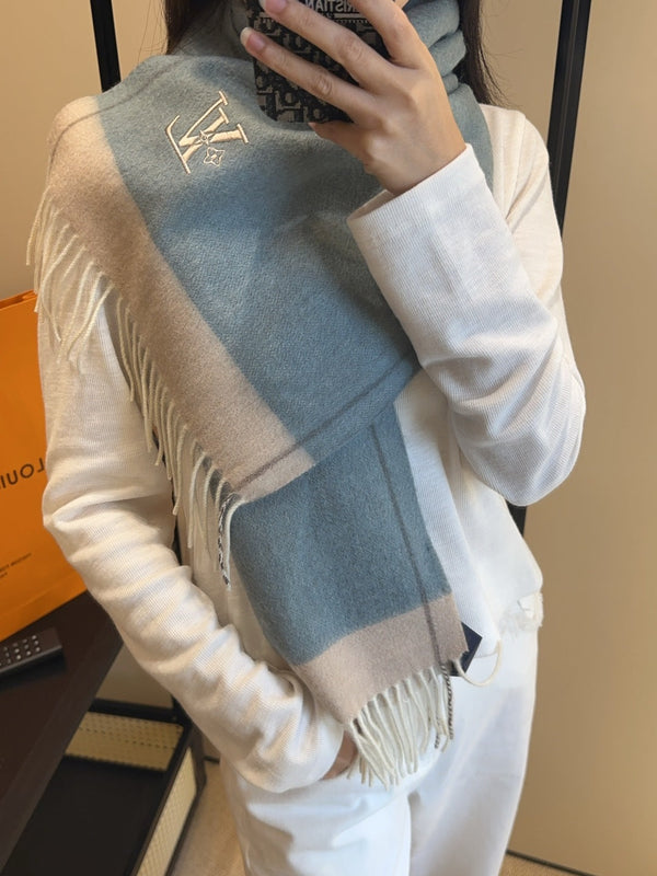 LV Scarf 180cm Blue Cashmere 839519