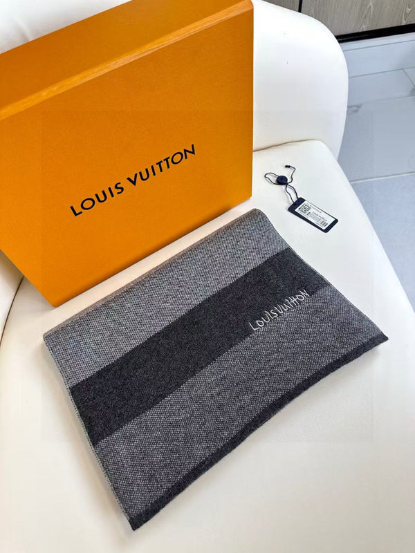LV 180cm Knitted Cashmere Classic Striped Weave Scarf 839490