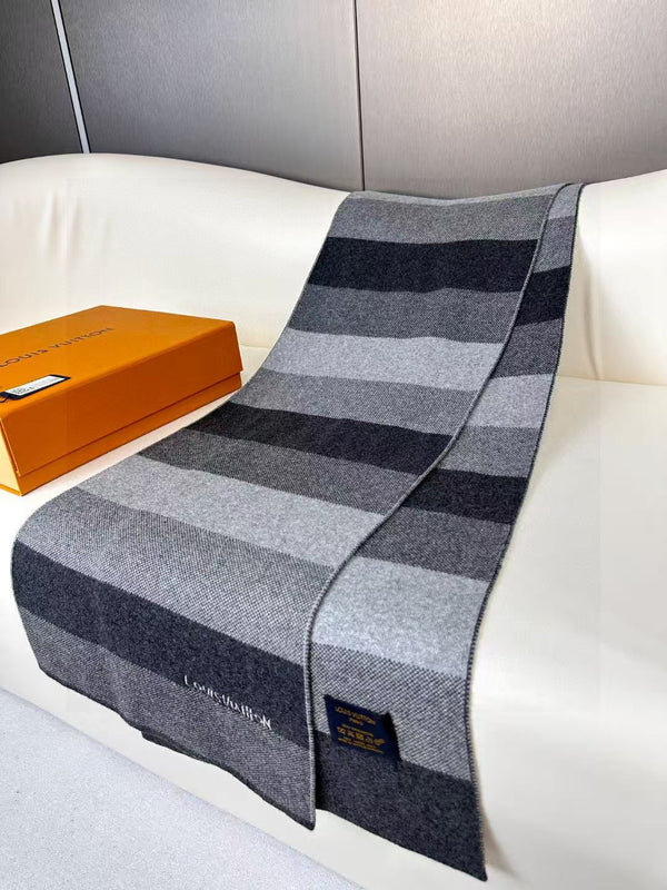 LV 180cm Knitted Cashmere Classic Striped Weave Scarf 839490